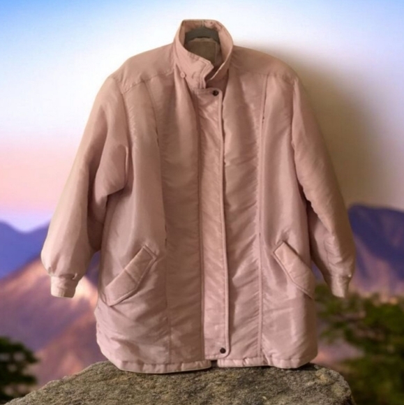 Thermoloft Coat pink zipper front no hood size L 2 front pockets FALL WINTER - Picture 1 of 16